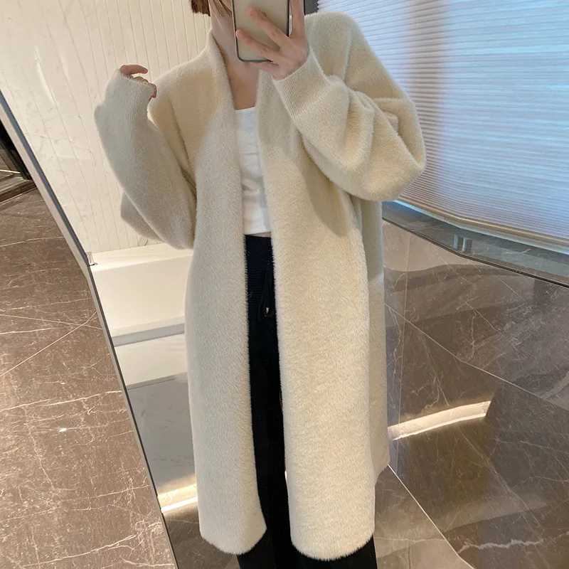 Fashion Korean Clothes Long Sweater Cardigans Women Knitwear Solid Outerwear Mink Cashmere Autumn Winter Casual Japanese Style