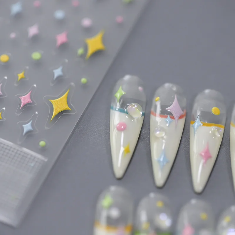 

1 Sheet 5D Realistic Nail Stickers Cute Colorful Stars Adhesive Nail Art Stickers Decals For Manicure Decora Charms Accessories
