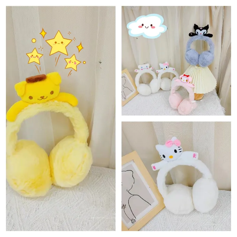 

Sanrios Kuromi My Melody Cinnamoroll PompomPurins аниме милые Мультяшные плюшевые наушники плюс бархатные теплые ветрозащитные детские наушники