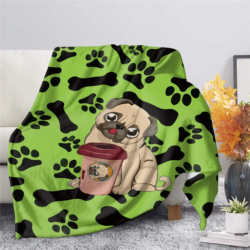 

2022 New Kawaii Blankets for Kids Cute Pug Dog Printing Home Casual Sofa Quilt Bedroom Decor Bedspreads Can be Washed Manta
