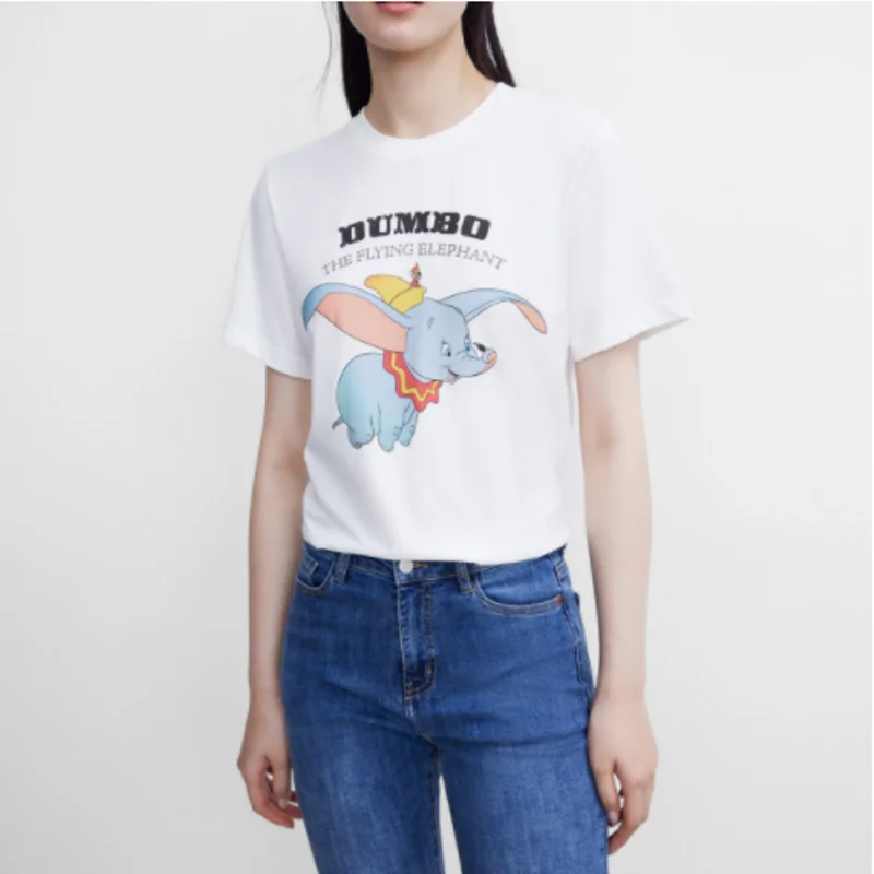 

2022 Summer Round Neck Casual Fashion Dumbo Cartoon Print Loose Thin T-shirt WomenWF01