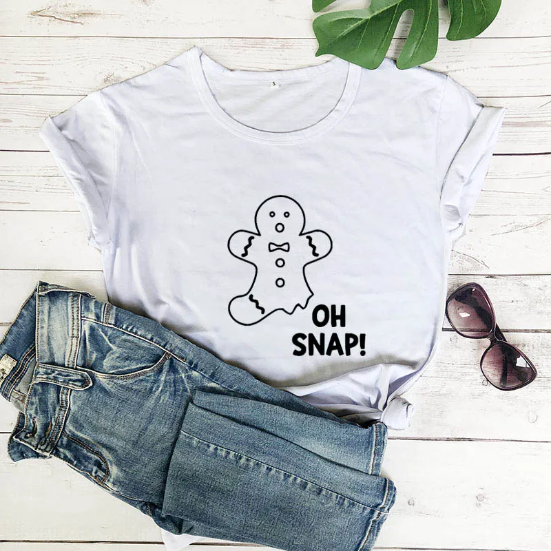 

Oh Snap Printed T-Shirt Women Funny Biscuit Print Women Tee Shirt Cotton O-Neck Casual Short Sleeve T Shirt Women Streetwear