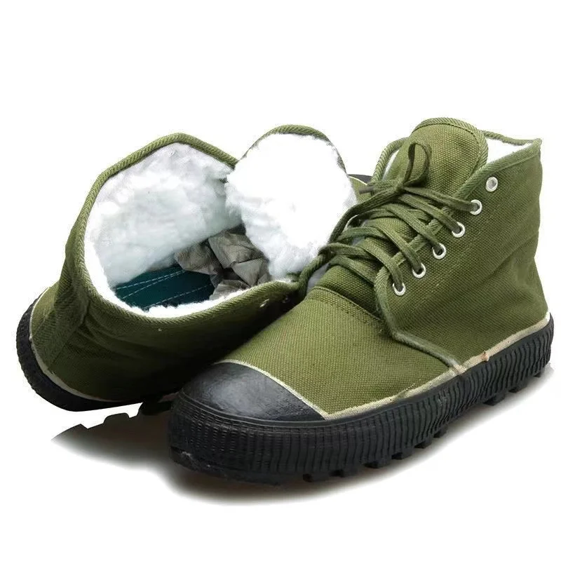 Winter High-top Plus Velvet Padded  Men's Winter Labor Protection Cotton Shoes Work Site Green Rubber Shoes Sneakers