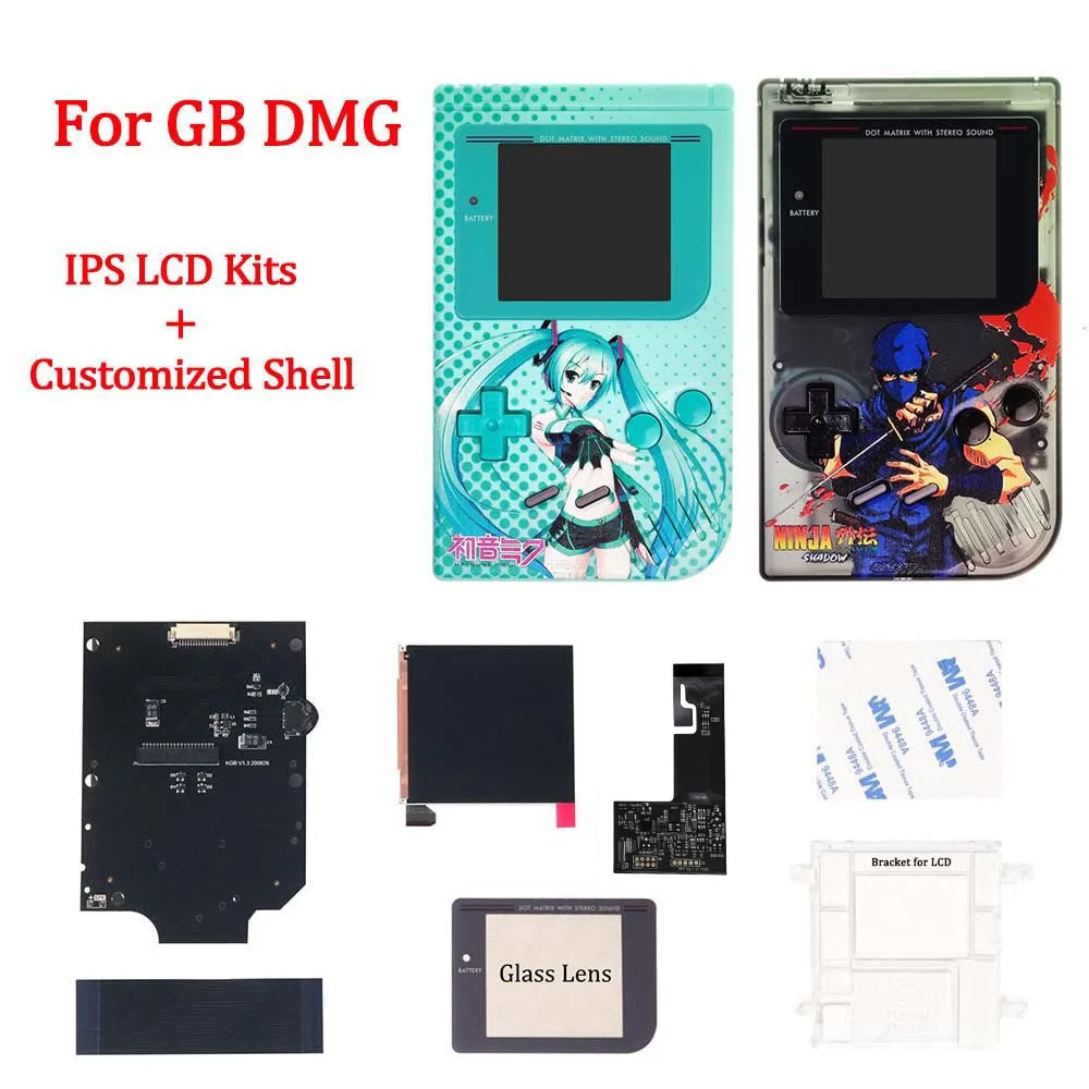 New Customized Shell Housing Sets with IPS LCD Screen Kits for GB DMG with buttons glass screen lens cover for GameBoy Classic