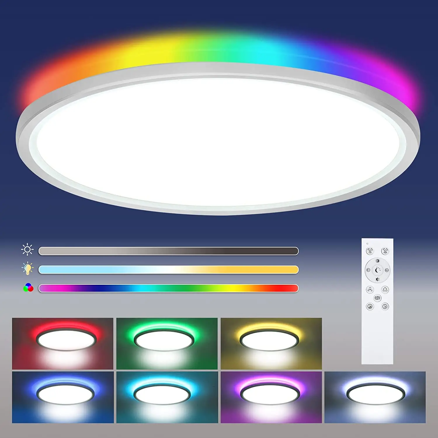 

LED Ceiling Light Double Sided Lighting with Remote Control Dimmable RGB Backlight for Bedroom Kitchen Living Room Party Decor