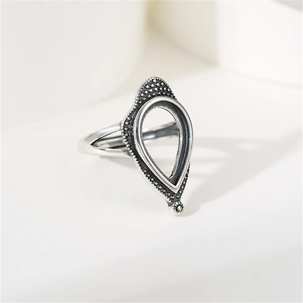 Ring Blank for 10x14mm Teardrop Cabochons Antique Style Ring Setting Thai Sterling Silver Adjustable Ring Base RB417S
