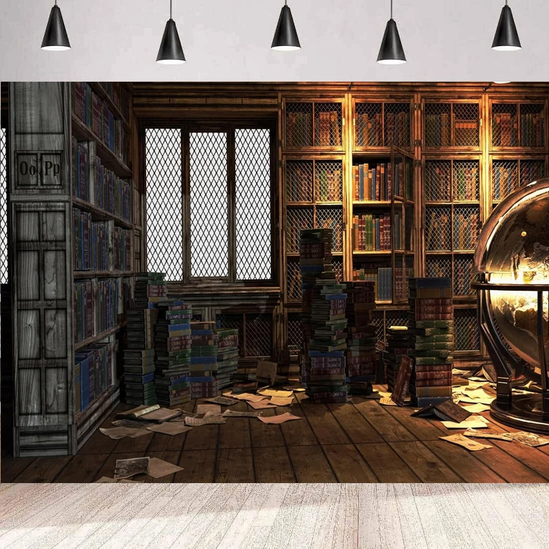 Волшебный фон для фотосъемки библиотеки винтажная деревянная книжная полка