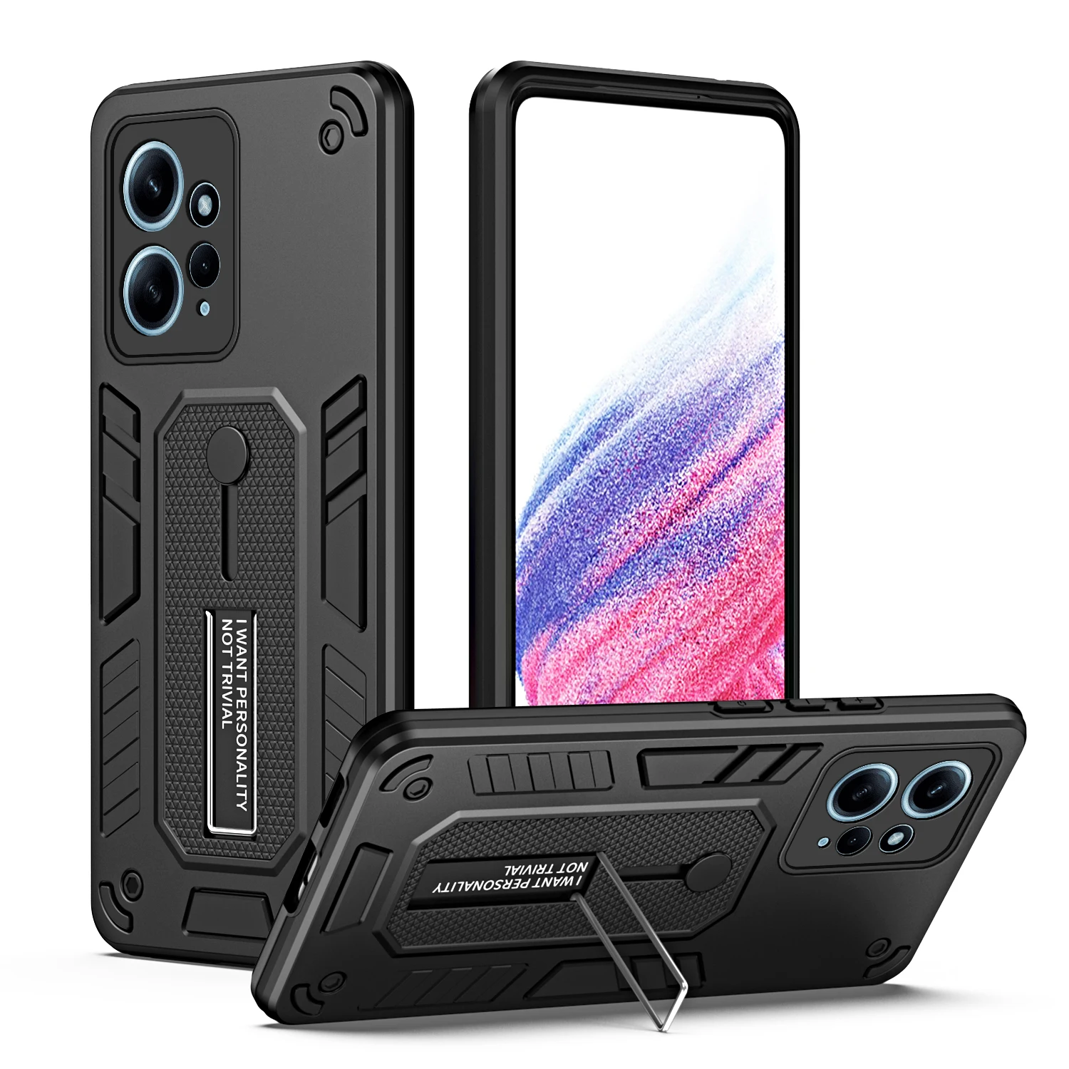

Luxury Phone Case for Xiaomi Redmi Note 12 4G Invisible Finger Ring Buckle Holder Shockproof Soft Edges Hard Cover RedmiNote124G