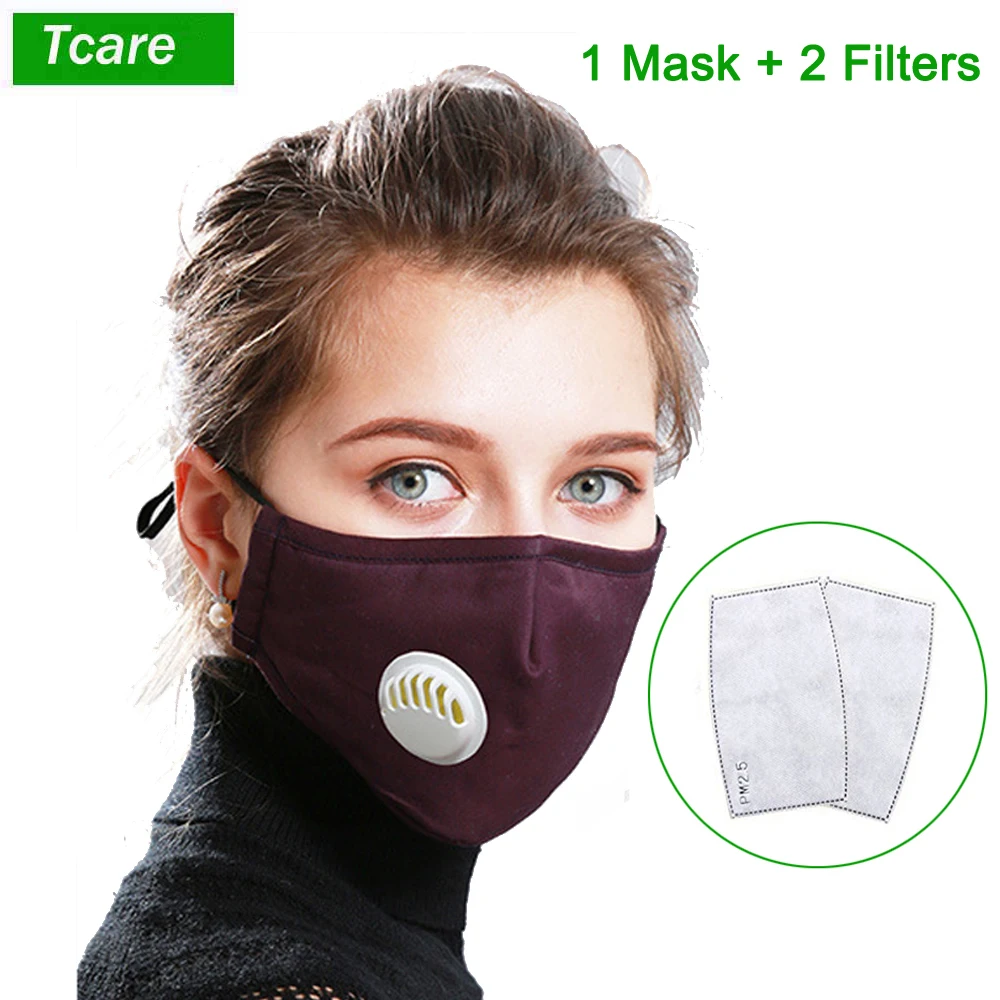 

Tcare Fashion PM2.5 Mouth Mask Respirator Washable Reusable Cotton Face Masks Mouth Muffle with 2 Filters for Men Women