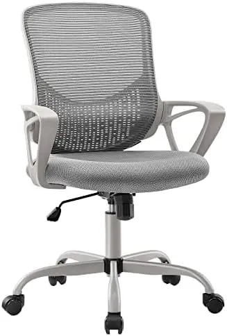 

Office Chair - Home Desk Mesh Chair with Fixed Armrest, Executive Computer Chair with Soft Foam Seat Cushion and Lumbar Support,