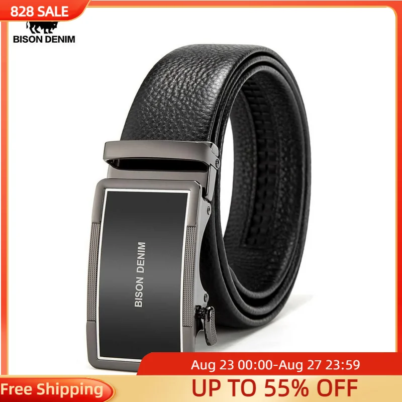 

BISON DENIM Men's Belts Luxury Genuine Leather Belts for Men Alloy Automatic Buckle Man Jeans Real Leather Belt Male N71458
