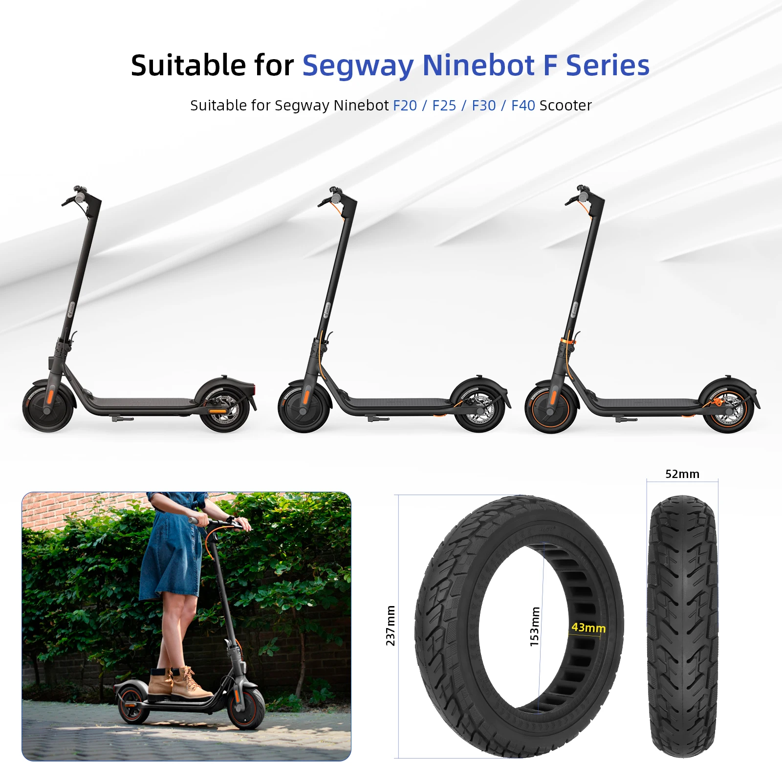 Ulip 10x2 125 внедорожная сплошная шина для Ninebot F20/F25/F30/F40 скутер 10 дюймов устойчивая к