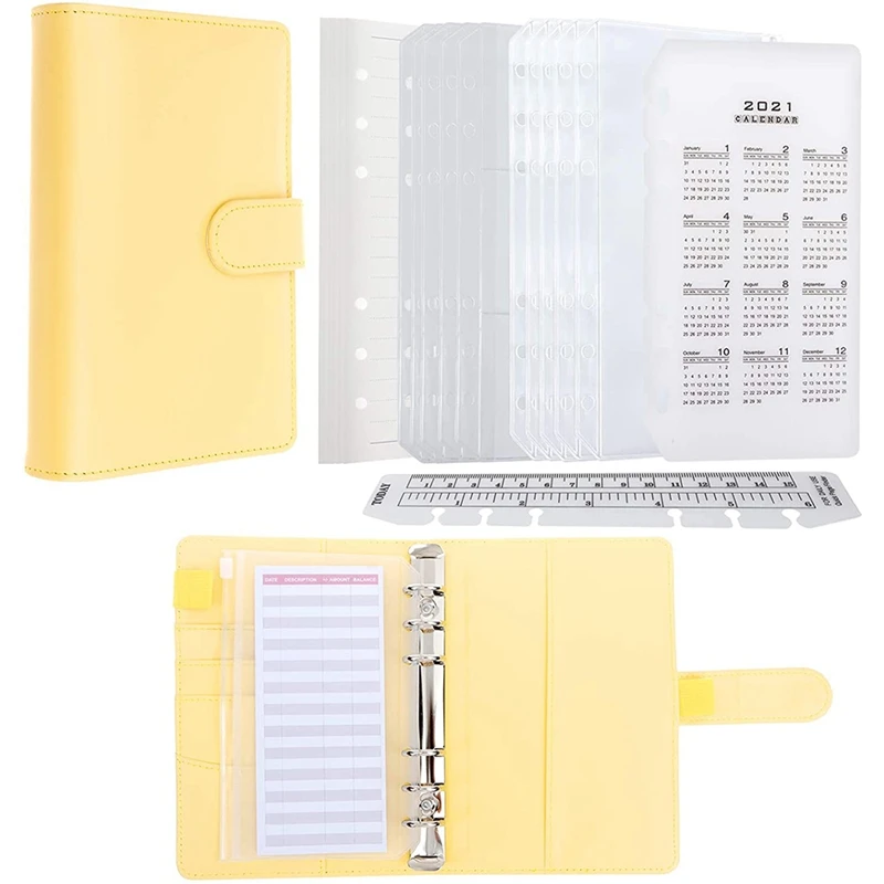 

PU Leather Notebook Organizer Sets 6-Ring Binder Cover 40 Sheets A6 Filler Paper For Your Passport Tickets Cards Etc