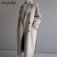 winter beige elegant wool blend women korean fashion black long coats vintage minimalist woolen overcoat camel oversize outwear