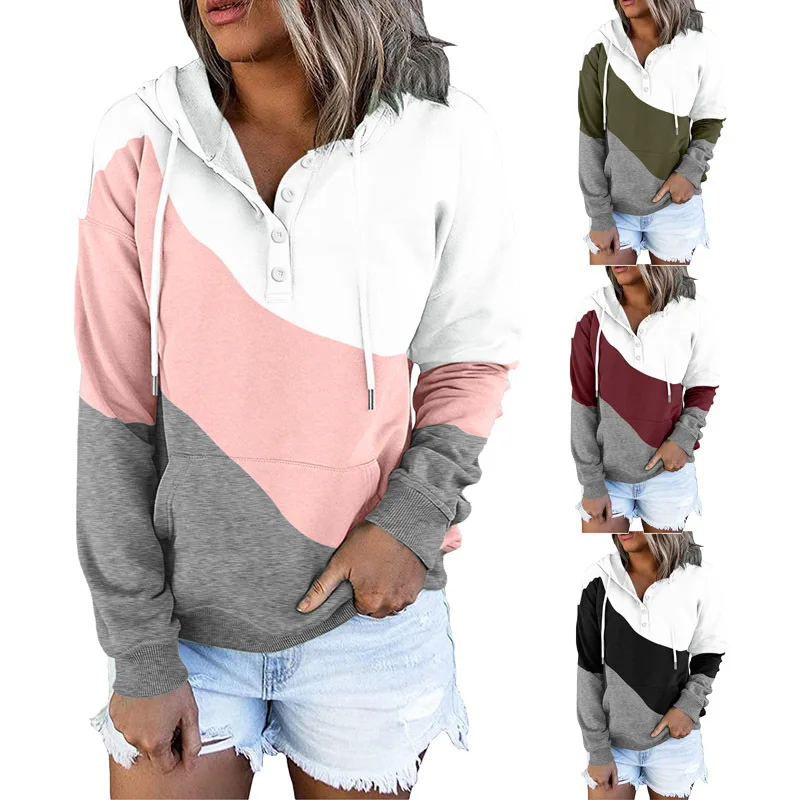

Hot sale hot 2021 winter women's new style stitching and fleece hooded half open collar sportswear jacket