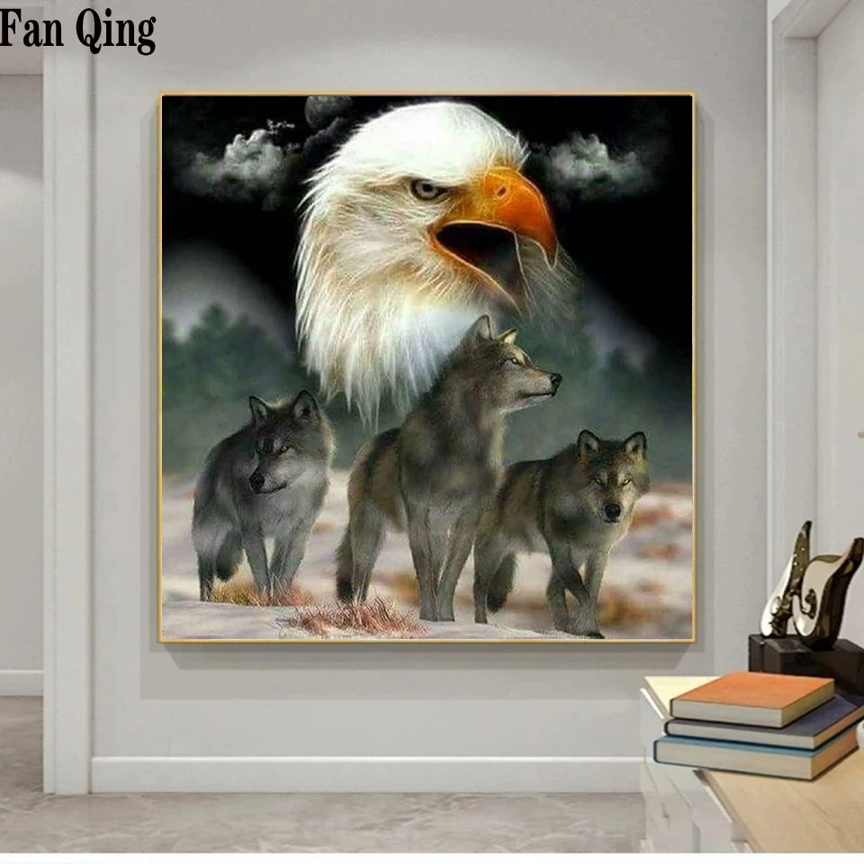 

5D алмазная живопись Орл и волк, алмазная вышивка, вышивка крестиком, мозаичный узор, полная стразы, ручная работа, подарок, украшение для дом...