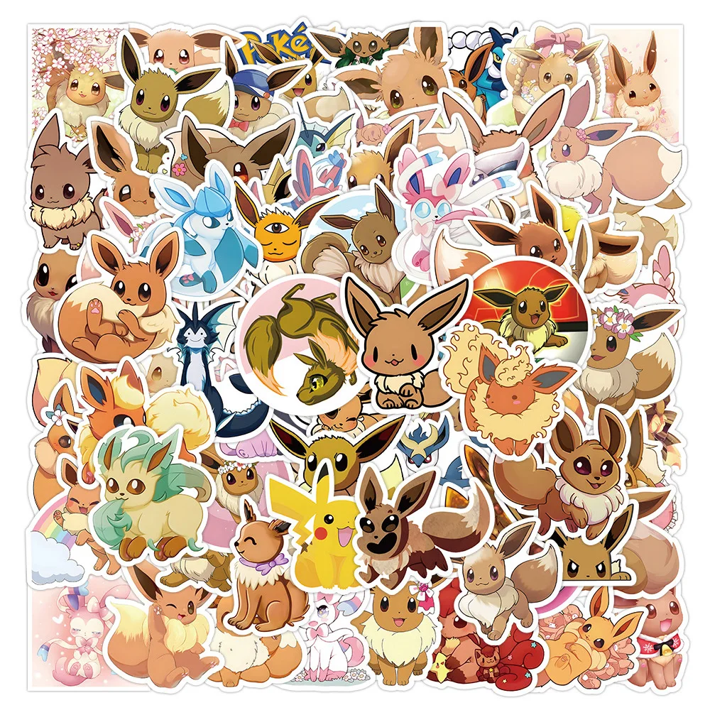 10/30/50/100pcs Kawaii Pokemon Eevee Stickers Vaporeon Flareon Espeon Umbreon Cartoon Decals Waterproof Cute Sticker for Kids