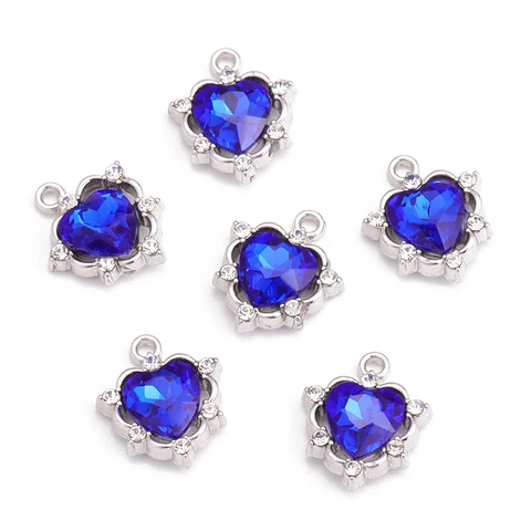 10 шт., Сердца из цинкового сплава с кристаллами Peixin