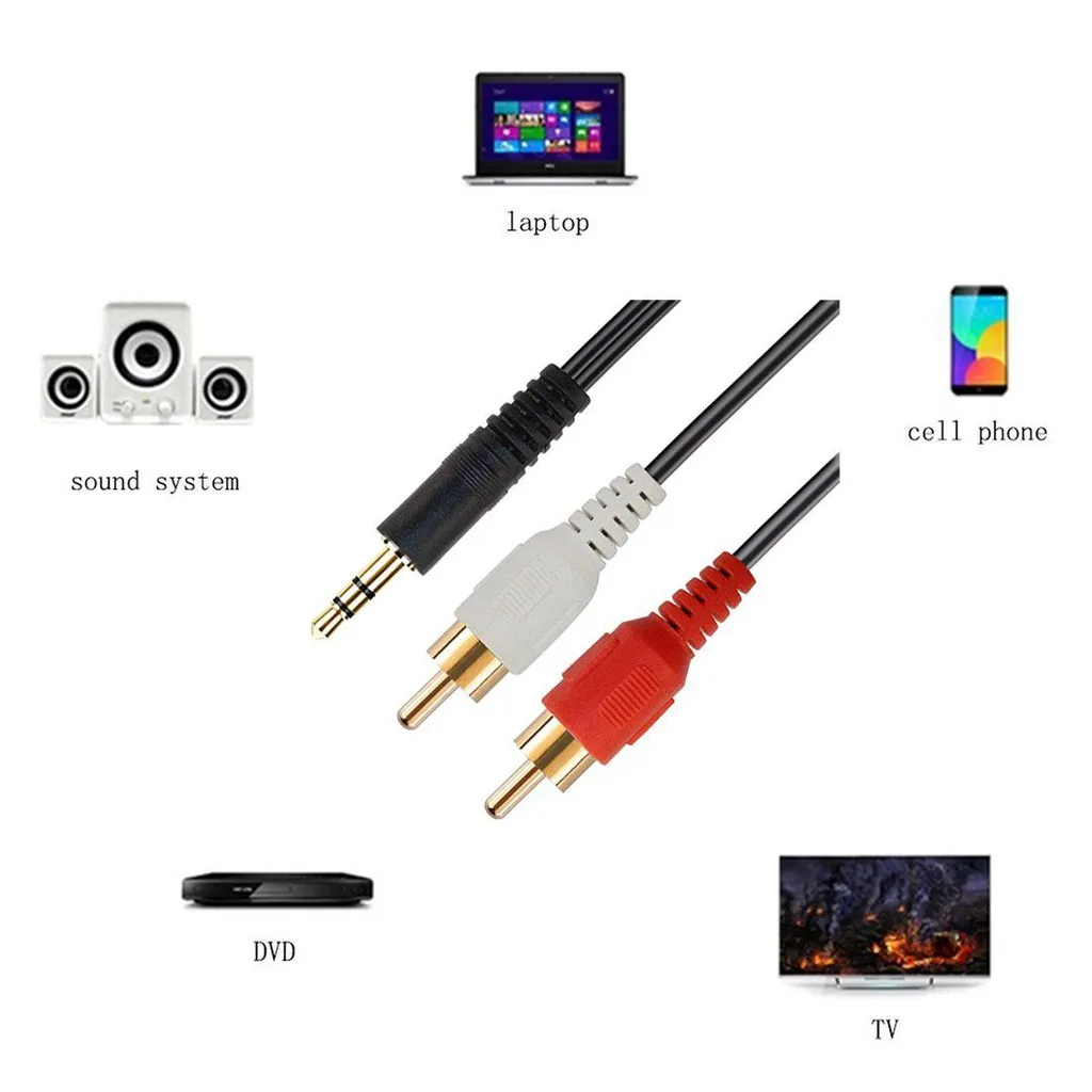 Фото 3.5 мм Аудио линейный кабель 1М Стерео джек мужской на 2 RCA Aux для ПК DVD ТВ VCR MP3 динамиков ноутбук видео кабель 3.5 мм Аудио линейный кабель 1М Стерео джек мужской на 2 RCA Aux для ПК DVD ТВ VCR MP3 динамиков ноутбук видео кабель