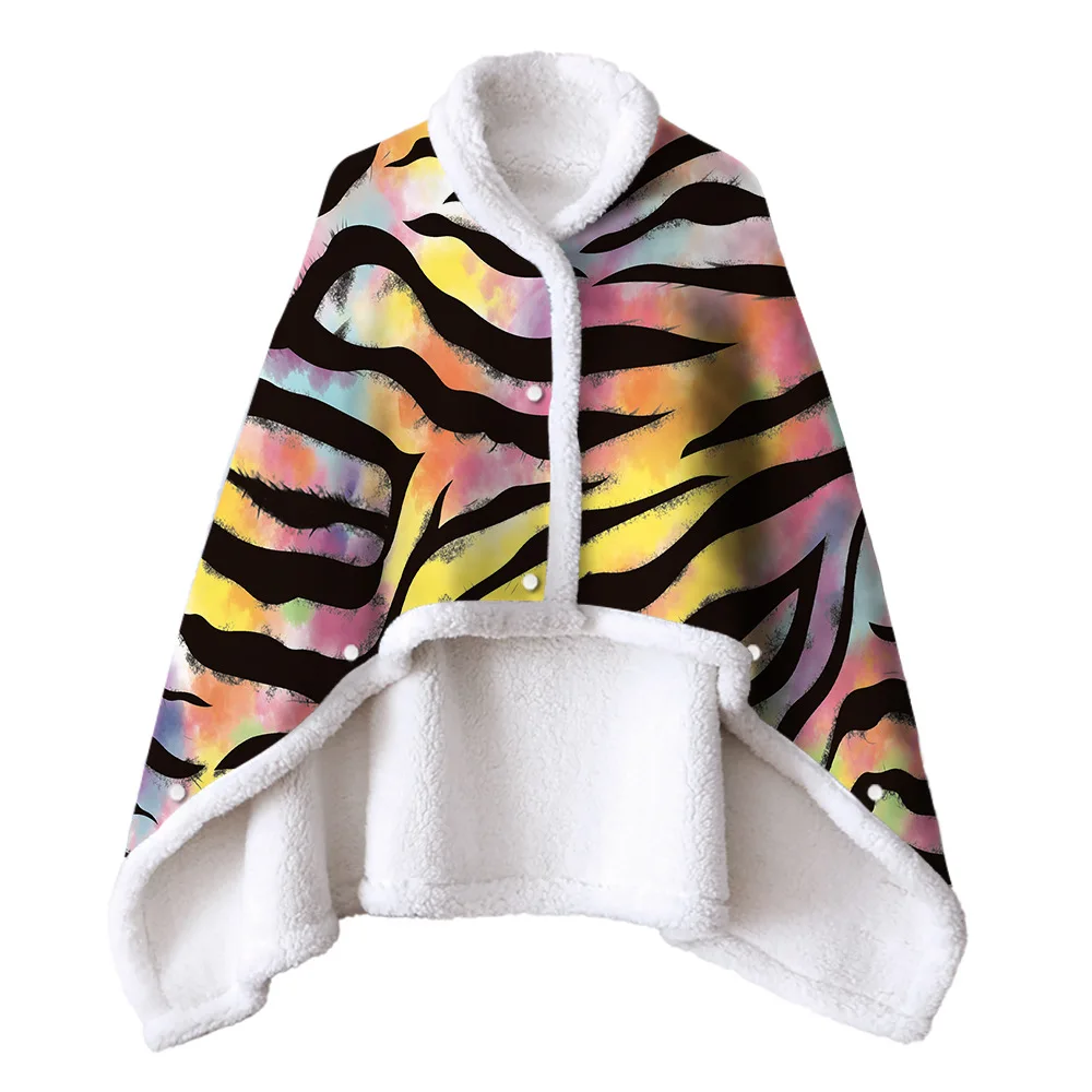 

Wearable Cashmere Blanket Children Adults Bilayer 3D Printing Colorful Leopard Home Decor Traveling Multifunctional Cloak 2022