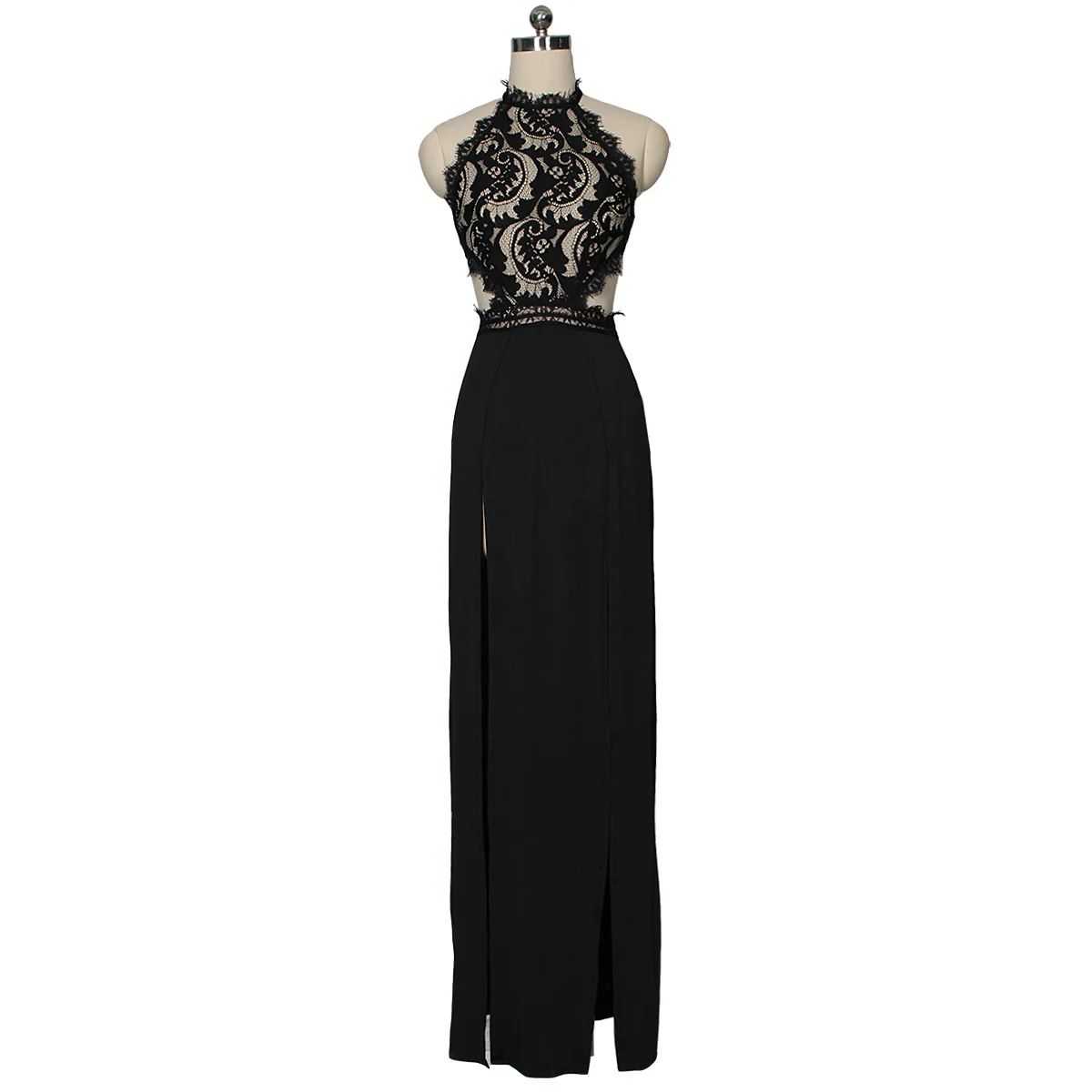 

2023 Summer Women'S Sexy Perspective Lace Bare Back High Slit Dress Hot Sale See-Through Evening Long Skirt G089
