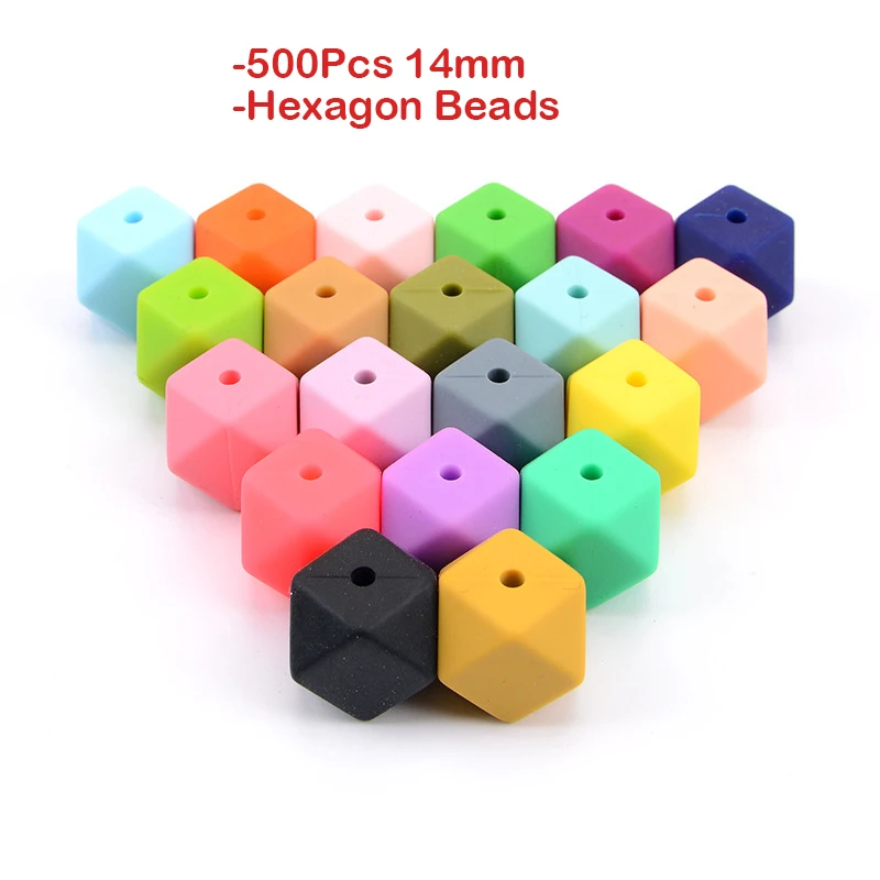 500pcs 14mm Hexagon Silicone Beads Teether Food Grade Silicone BPA Free Teething Toys Baby Pacifier Chain Nursing Accessories