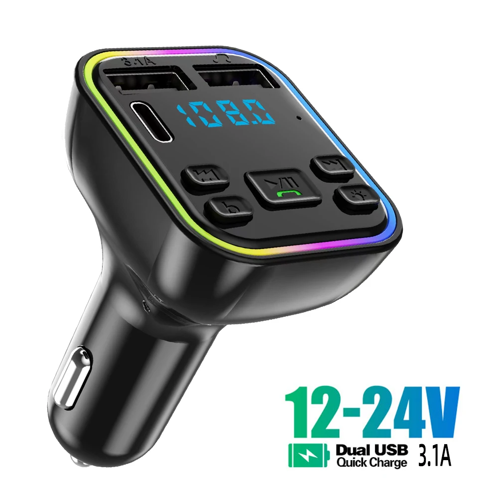 

Car Charger FM Transmitter Bluetooth 5.0 PD Type-C Dual USB Car MP3 Player Handsfree Charger 3.1A Fast Charger Car Accessories
