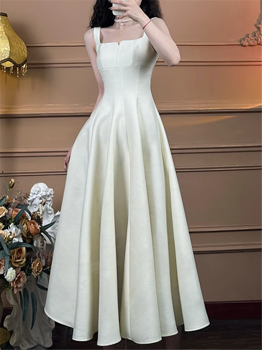 

Элегантное Белое Женское платье, Новинка лета 2023, модные вечерние женские платья с квадратным воротником, винтажные облегающие платья-миди, женская одежда