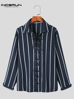 fashion all match new mens blouse stylish hot sale striped eyelet drawstring casual long sleeve shirts s 5xl incerun tops 2022