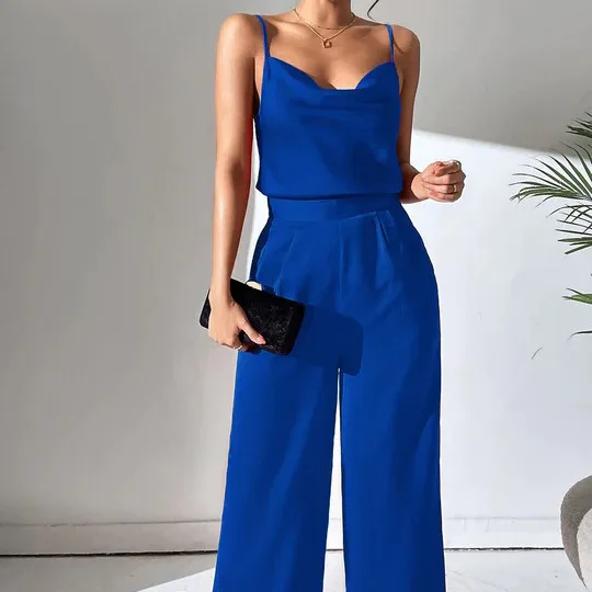 

Женский комплект из топа и брюк Wepbel, комплект из двух предметов, однотонные брюки и пикантные топы с V-образным вырезом, свободные брюки с широкими штанинами, 2023