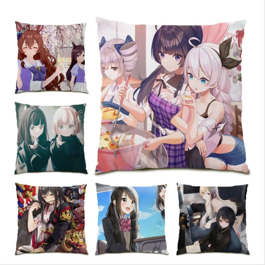 

Bed Living Room Decoration Gift Pillow Case Cushion Cover 45x45 Kawaii Japanese Polyester Linen Square Anime Cute Maid E0702