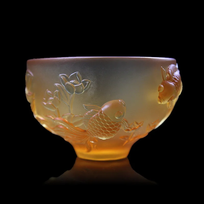 

Factory Wholesale Crystal Crafts Amber Goldfish Glazed Bowl