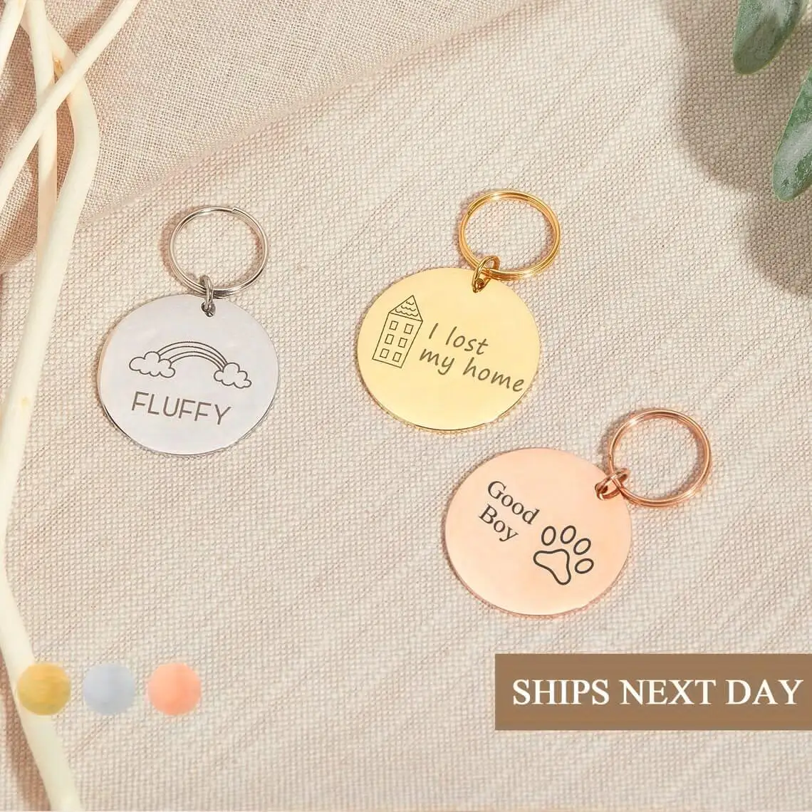 

Custom Engraved Name Date Round Keyring Stainless Steel Personalized Dogs ID Tags Pet Collar Coin Charm Dog Name Anti Lost Pet