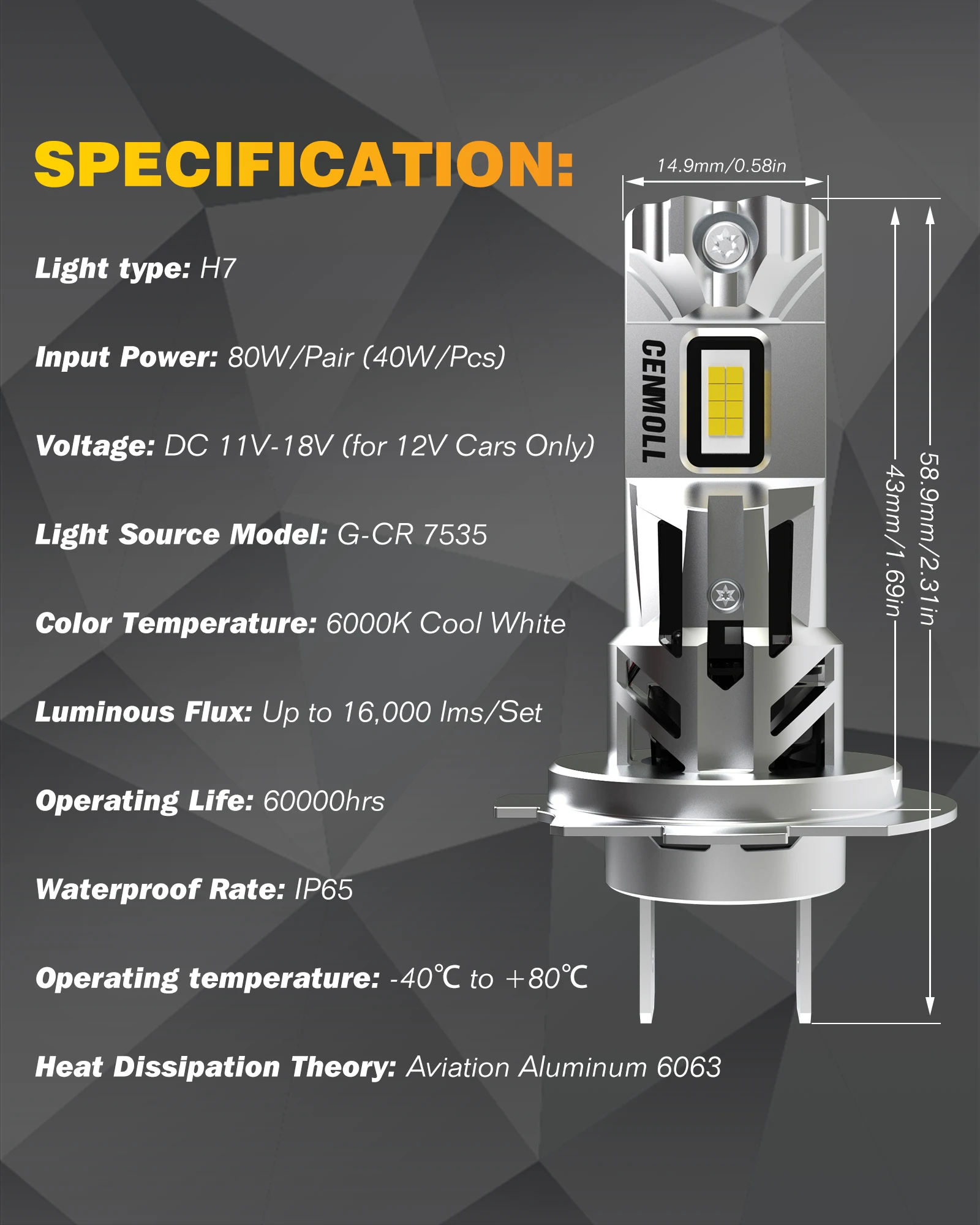 Фото 2x H7 Base Socket Type Led для автомобильных фар Лампа 6000K Белый свет Мото Диодная лампа H7 H18 Unisersal Без адаптера Need №5