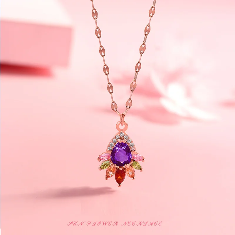

Luxury Design Gold Plated Titanium Steel Colorful Crystal Peacock Pendant Necklace Choker Jewelry for Women