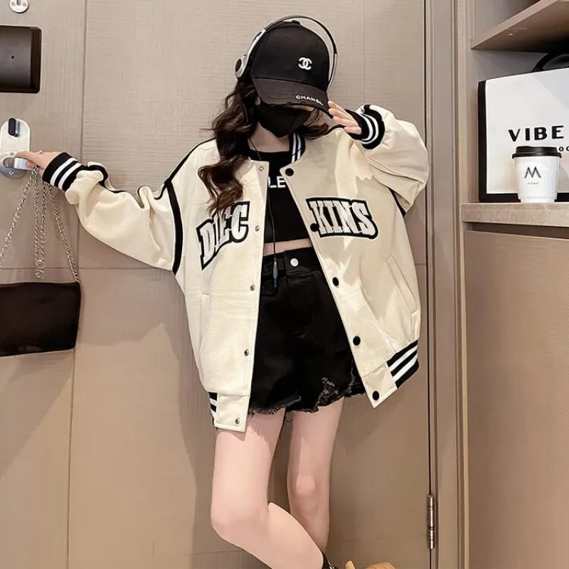 

Новинка 2023, куртка-бомбер для девушек на весну и осень, бейсбольная униформа в мультяшном стиле, модная повседневная одежда, уличная одежда