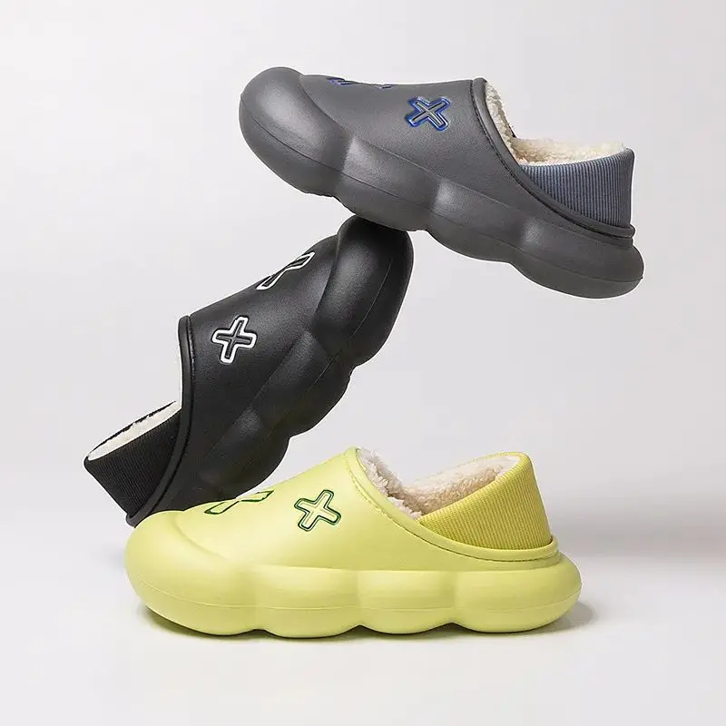 

Winter Non-slip Home Slippers Long Fluffy Warm Men's Indoor Cotton Soft Slippers Ladies Waterproof Memory Foam Couple Flat Shoes