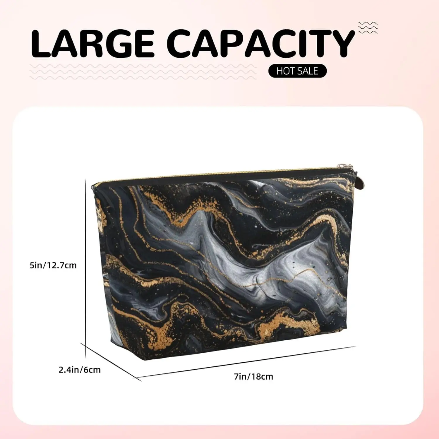 Косметичка из мрамора черного золота абстрактная косметичка дорожный