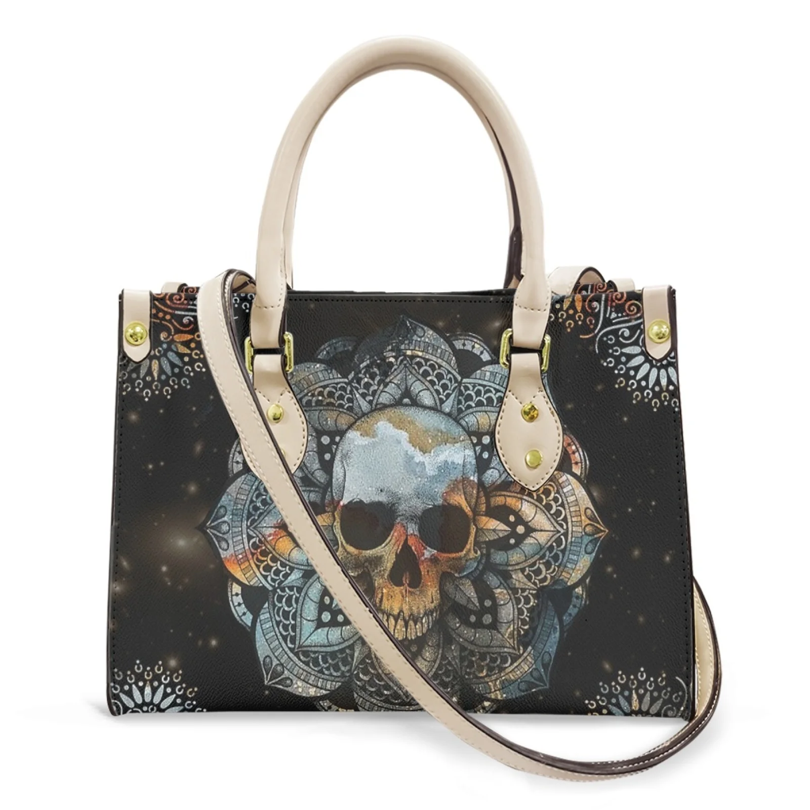 

Belidome Mandala Skull Design Luxury Handbag for Women PU Leather Top Handle Satchel Shoulder Bags Messenger Tote Bag for Ladies