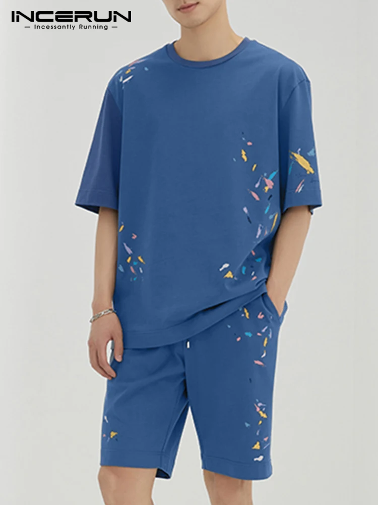 

Мужские комплекты с принтом, летняя футболка с круглым вырезом и короткими рукавами и шорты, уличная одежда из двух предметов, модные мужски...