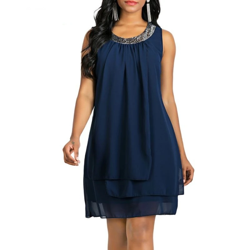 

Women's Shift Dress Knee Length Dress Sleeveless Solid Color Layered Spring & Summer Plus Hot 2021 Black Purple Navy Blue