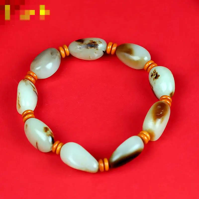 

100% Genuine Natural Hetian Jade Tumbled Stone Bracelet Men Women Raw Jades Original Stone With Skin Nephrite Bracelets Bangles