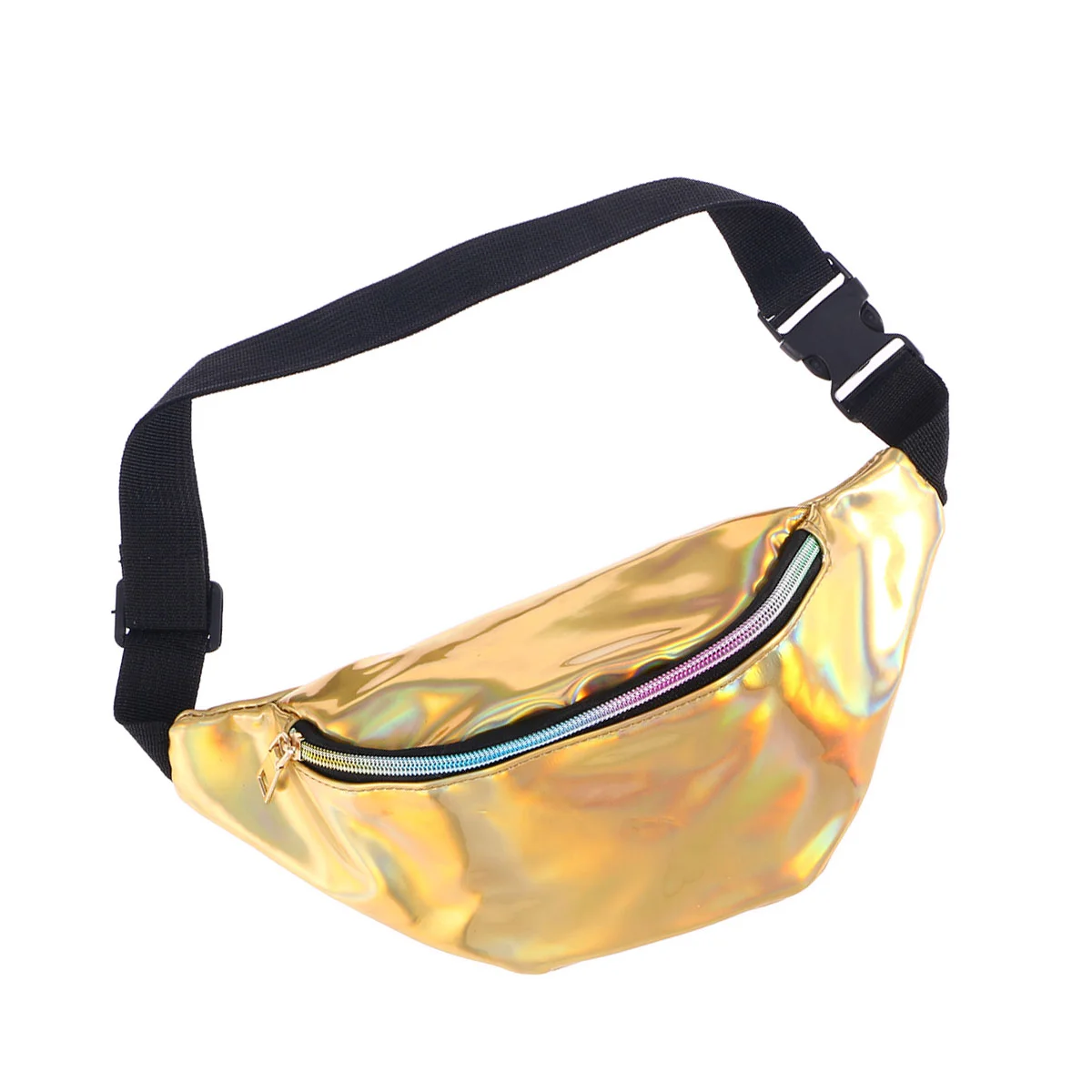 

Fashion Holographic PU Shinning Fanny Pack Waist Packs for Women Girls (Gold)