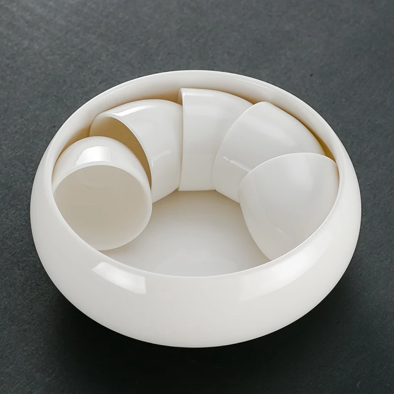 

Белый фарфоровый чайный набор Dehua Suet из нефрита и фарфора, керамический чайный набор, аксессуары для чайной церемонии, ручка, чаша для мытья ...