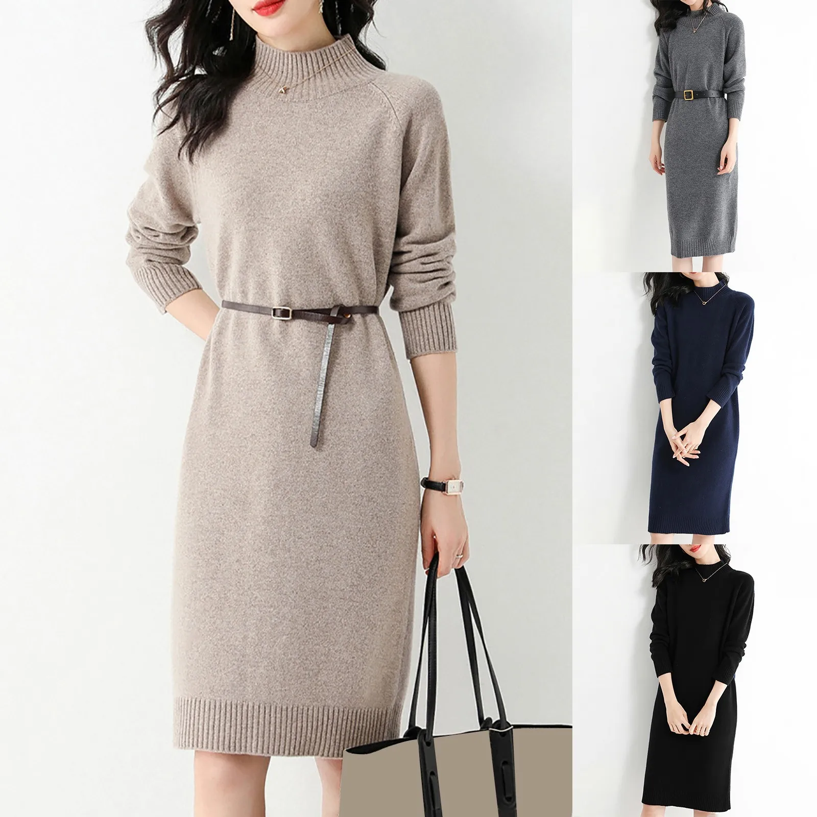 Женское платье-свитер из 100% мериносовой шерсти трикотаж пуловер с