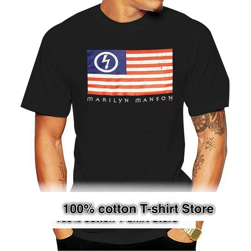 HOT Rare Vintage Marilyn Manson 1997 Flag T-Shirt Reprint New