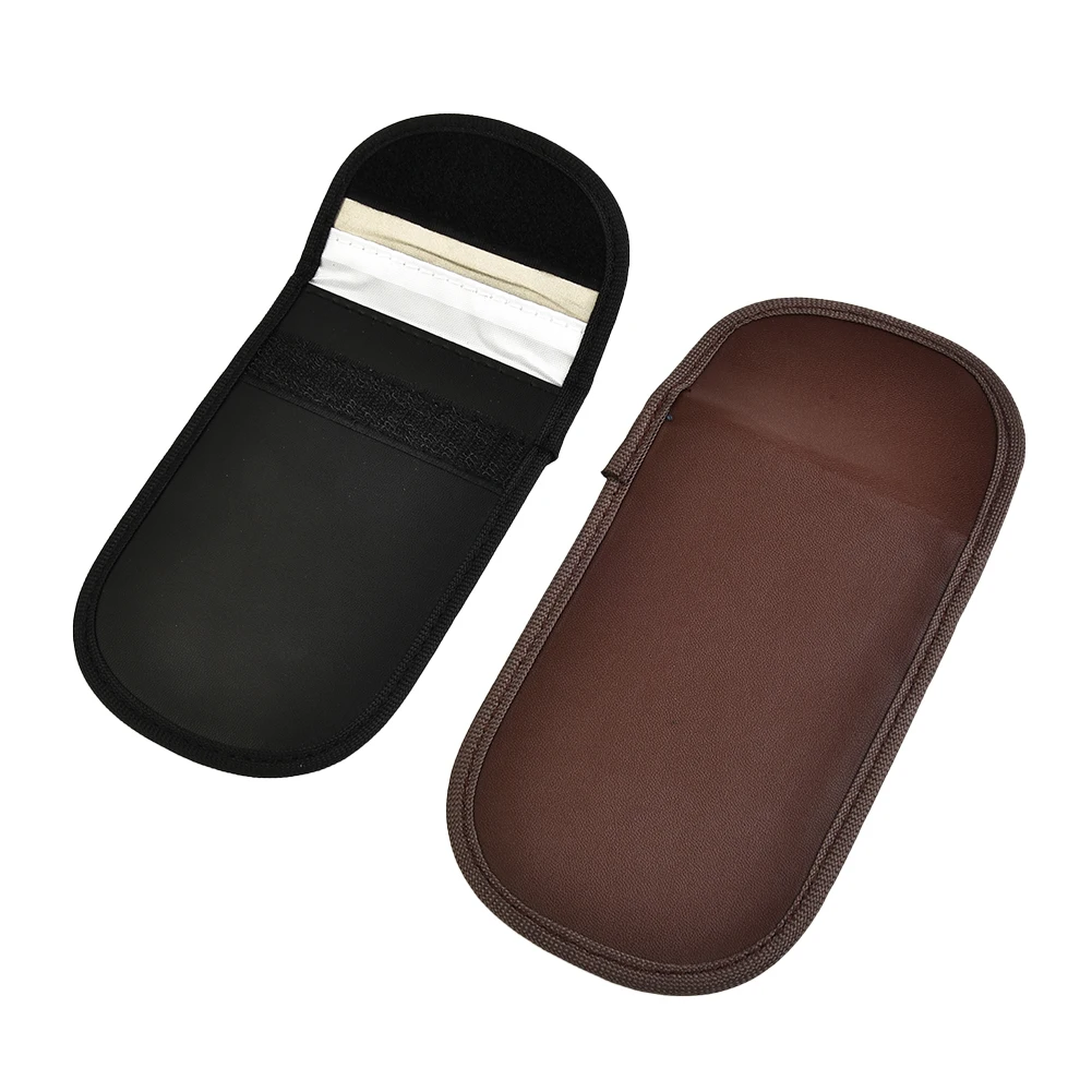 

Smart automobile keyfobs Anti-theft Black+Brown Keyless Entry RFID Signal Blocking Pouch case Bag Polyurethane Leather Car Key