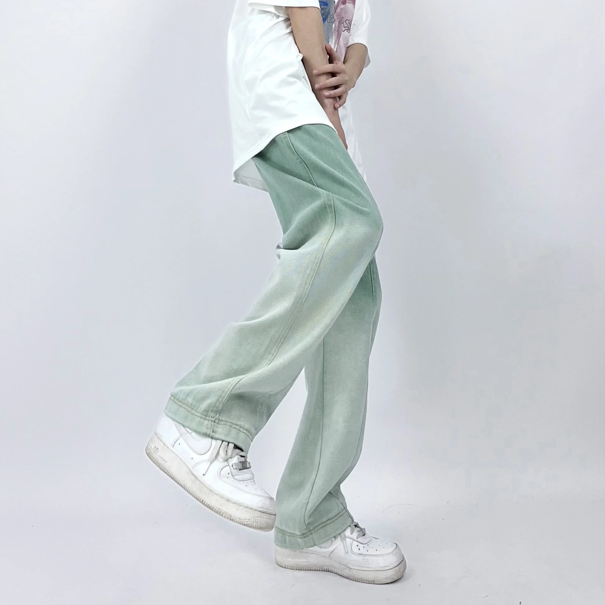 Men's Jeans Ins Street Tie-dye Gradient Green Straight Loose Jeans Men's and Women's Casual Trousers Ins Hot Sale Men Clothing