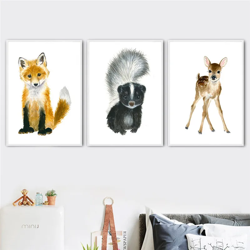 Милый аниме-плакат с животными для декора гостиной эстетическое минималистское