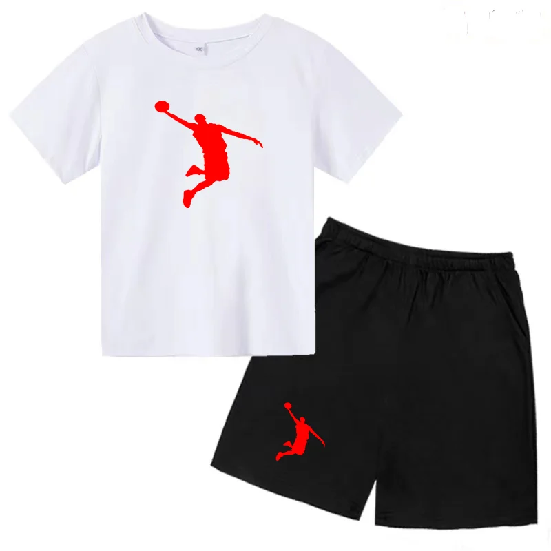2023 Summer Children's T-shirt Cotton Sportswear Boys Basketball Suit Girls Baby Youth Sunshine Charming Top+Shorts Suit Jogging